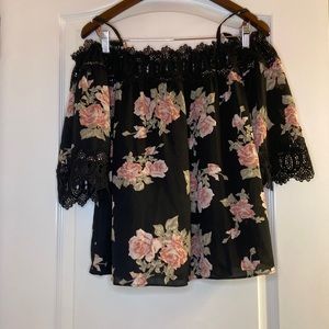 Black Floral Off-The-Shoulder Blouse